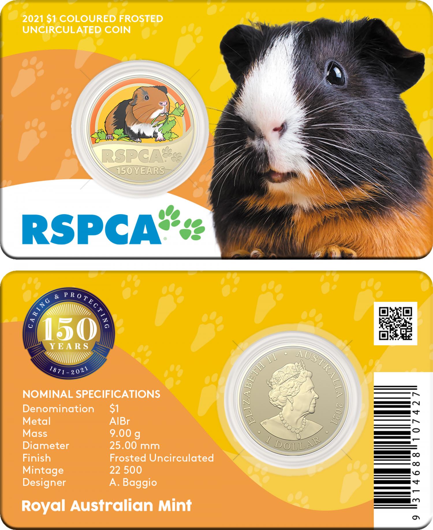 Thumbnail for 2021 $1 150th Anniversary of the RSPCA  Australia - Guinea Pig on Card (Single Coin)