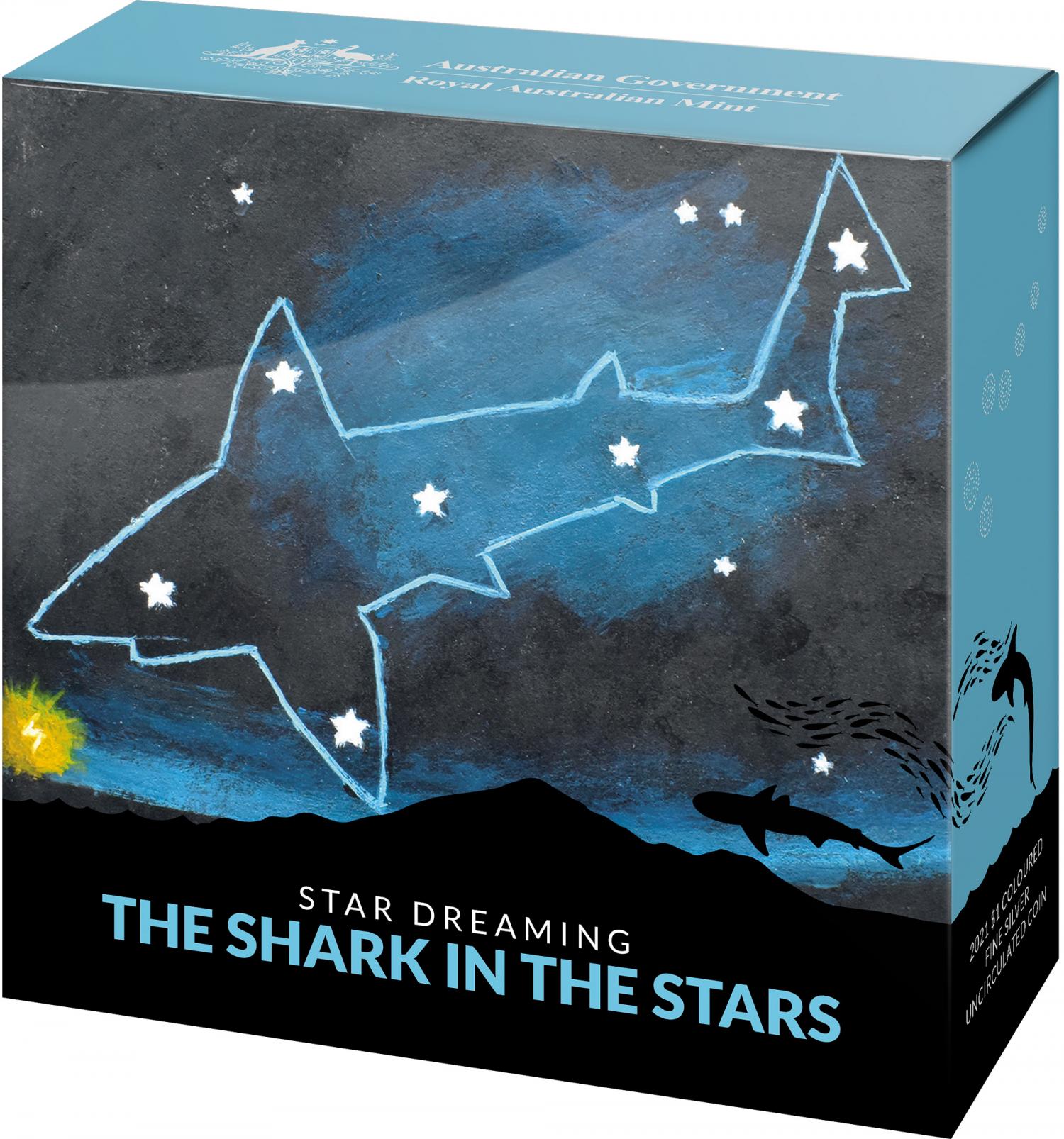 Thumbnail for 2021 $1 Coloured Half oz Silver Frunc Coin - Star Dreaming - Beizam Shark in the Stars