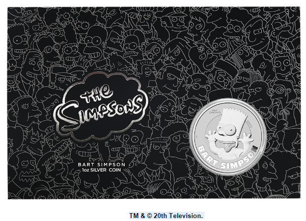 Thumbnail for 2022 The Simpsons - Bart Simpson 1oz Silver Perth Mint Tuvalu $1 coin on Card
