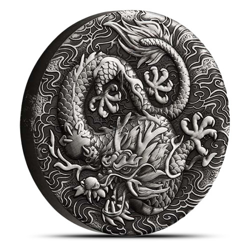 Thumbnail for 2022 2oz Silver Antiqued Dragon Coin - Chinese Myths and Legends