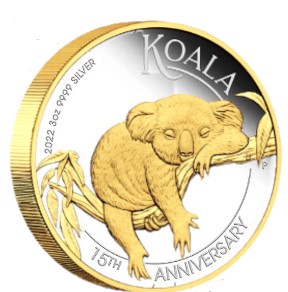 Thumbnail for 2022 Koala 15th Anniversary 3oz Silver Proof Gilded Coin