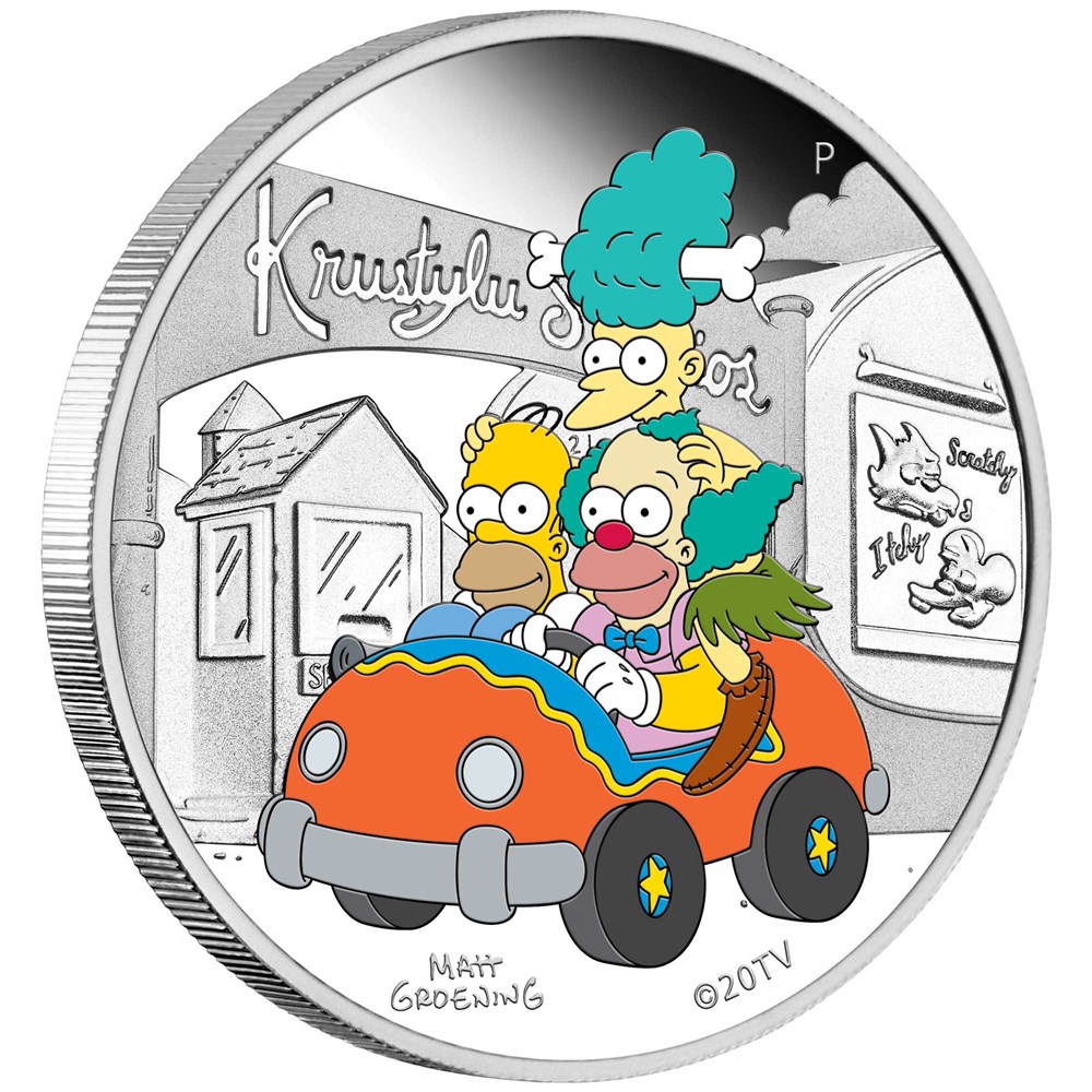 Thumbnail for 2022 The Simpsons Krustylu Studios 1oz Coloured Silver Proof