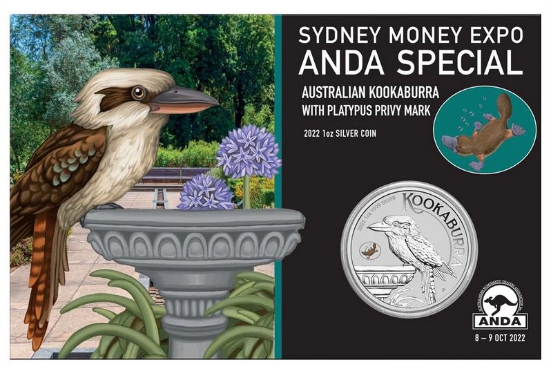Thumbnail for 2022 Australian Kookaburra 1oz Silver Coin with Platypus Privy Mark Sydney ANDA Money Expo