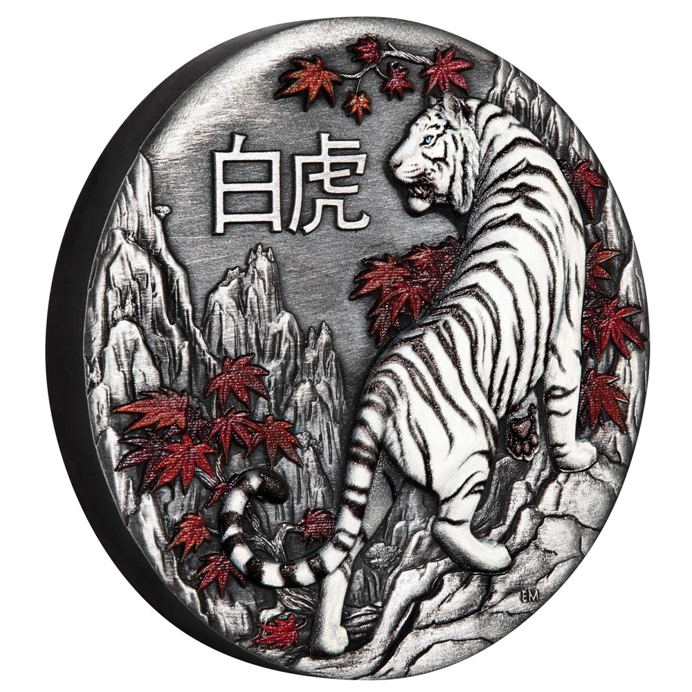 Thumbnail for 2022 2oz Silver Antiqued Coloured Coin - White Tiger