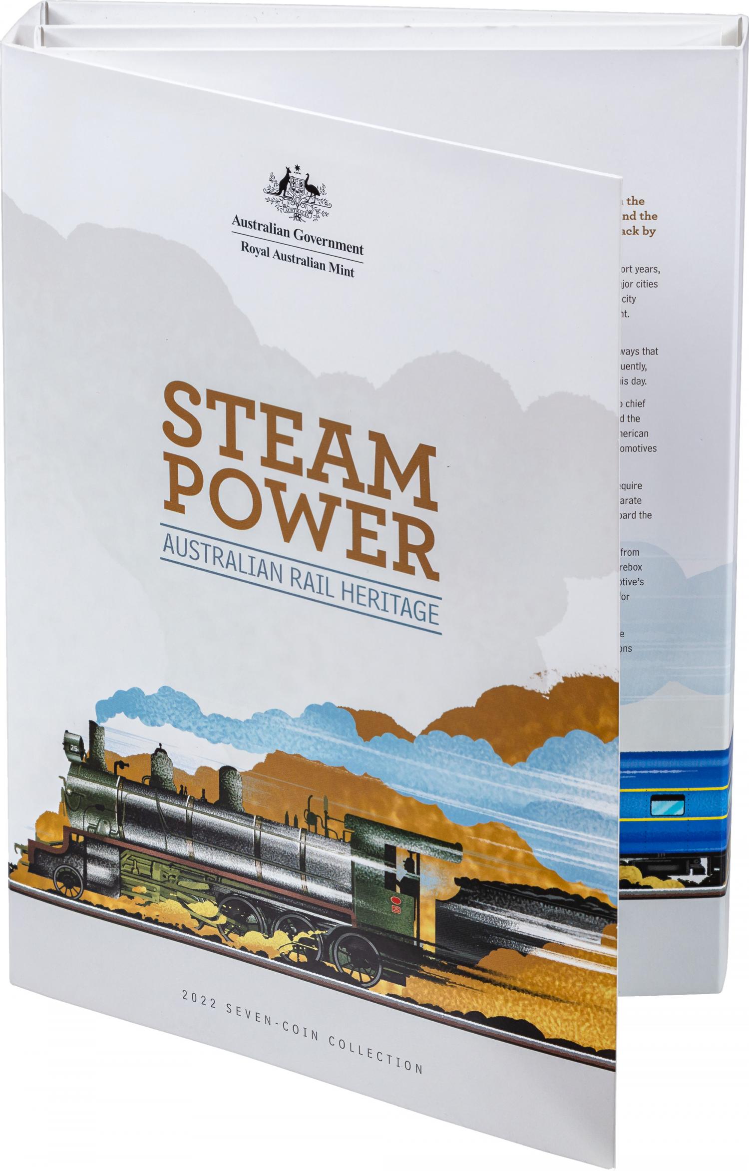 Thumbnail for 2022 Australian Steam Trains with all 7 Coins in Card in Presentation Folder - Full Set
