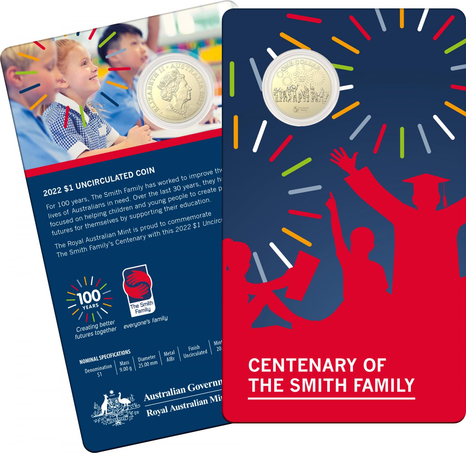 Thumbnail for 2022 $1 Centenary of the Smith Family AlBr UNC Coin on Card