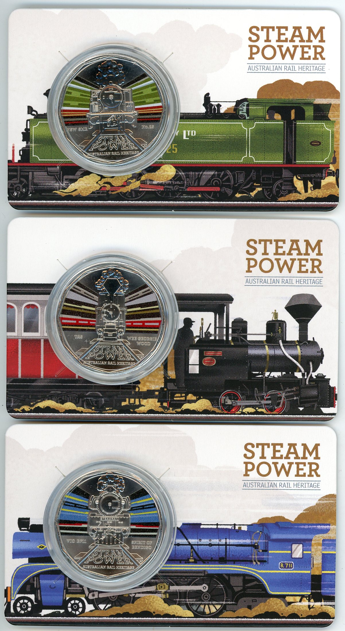 Thumbnail for 2022 50¢ Steam Power - Australian Rail Heritage NSW - South Maitland-Spirit of Bendigo - Wee Georgie Wood - NOTE ONLY AVAILABLE TO CUSTOMERS THAT PURCHASED THE 1ST ISSUE WITH FOLDER