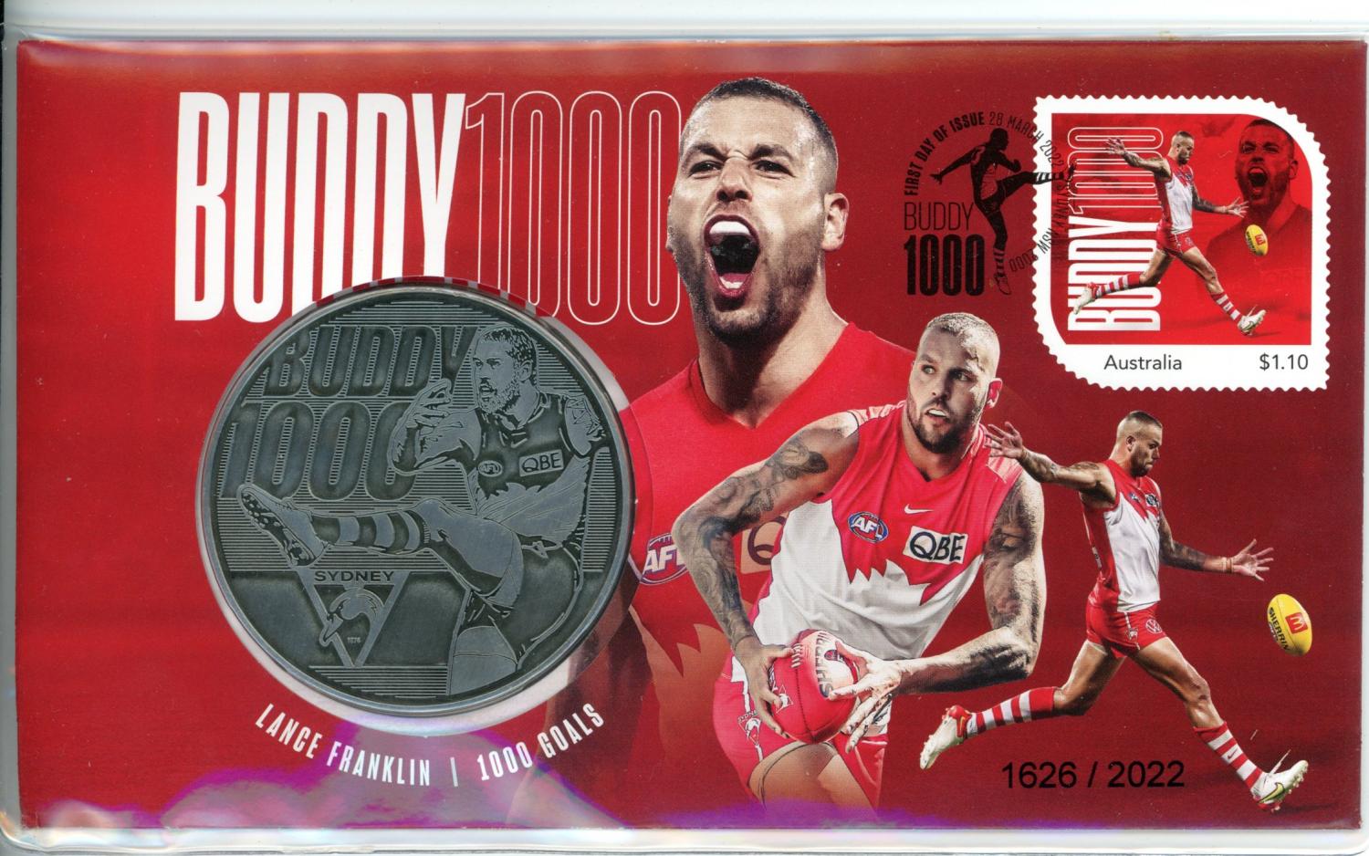 Thumbnail for 2022 Lance  Franklin 1000 Goals  - Buddy 1000 Goals Stamp & Medallion Cover