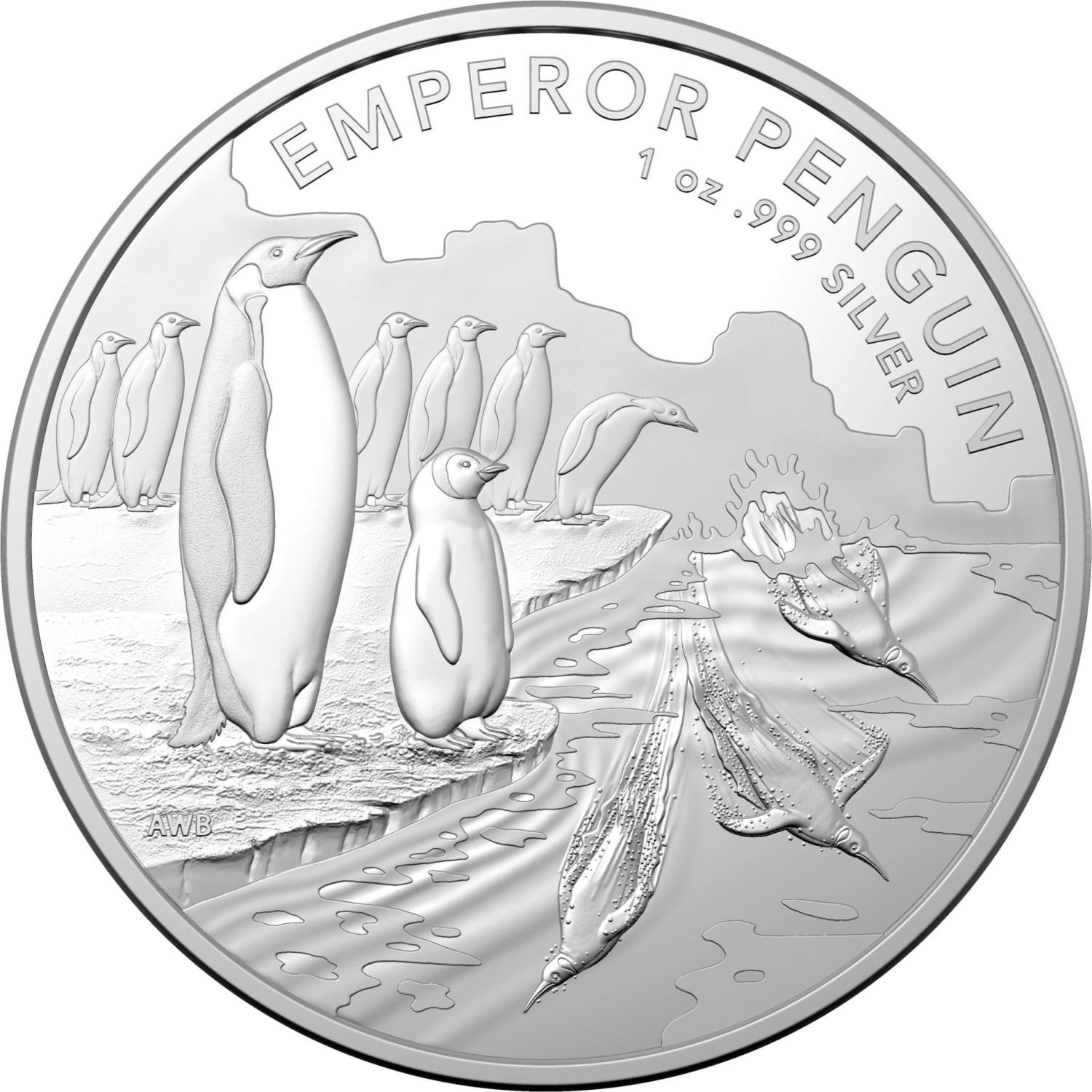 Thumbnail for 2023 $1 Australian Antarctic Territory Emperor Penguin 1oz Silver RAM Investment Coin 