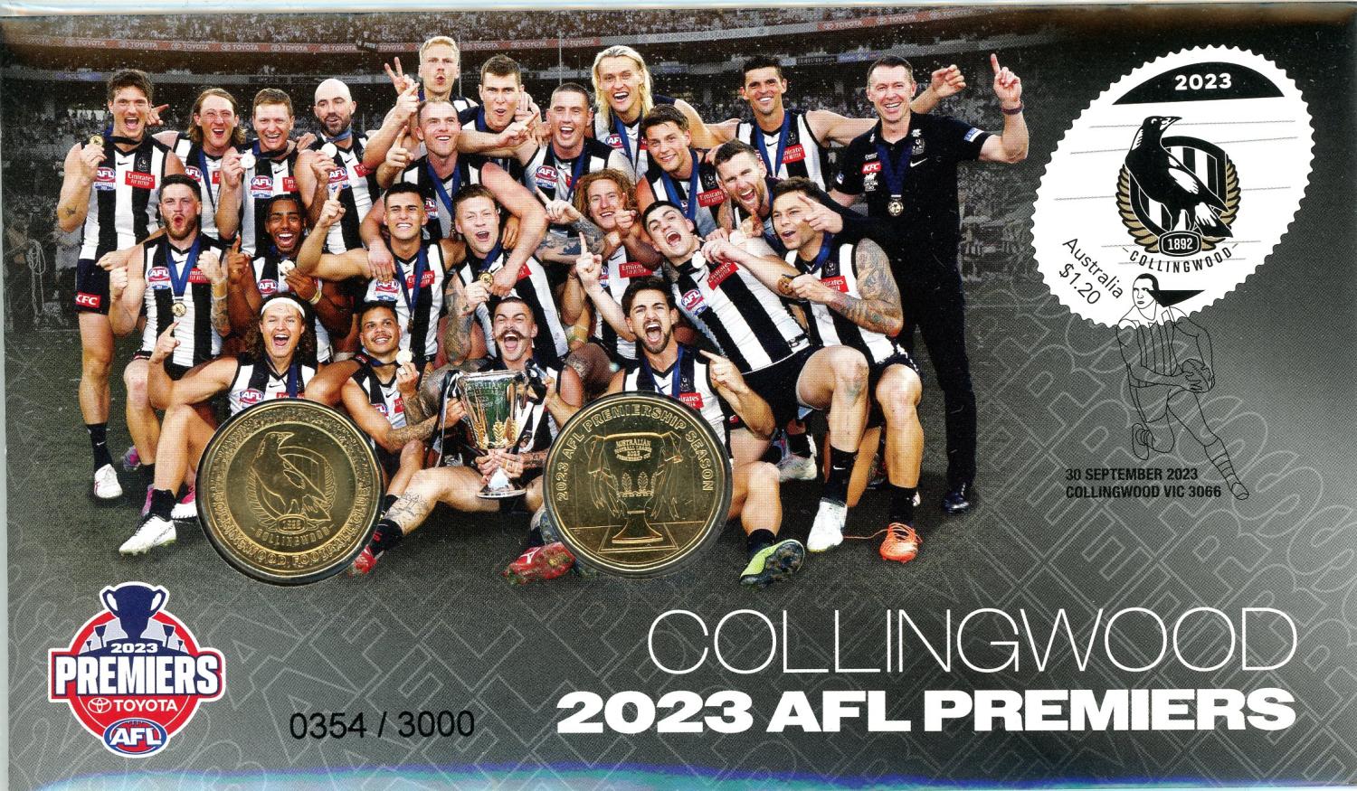 Thumbnail for 2023 - Issue 21 AFL Grand Final - Collingwood  2023 AFL Premiers with RAM $1 AFL & Collingwood Coins PNC