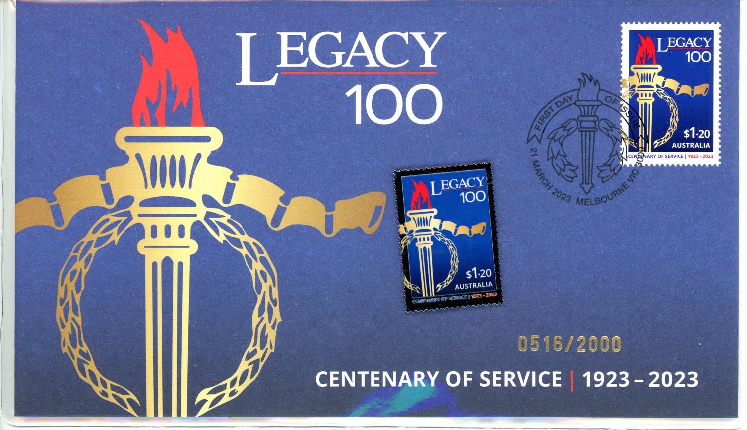 Thumbnail for 2023 Legacy 100 Centenary of Service 1923 - 2023 Prestige Stamp Magnetic Badge Postal  Cover