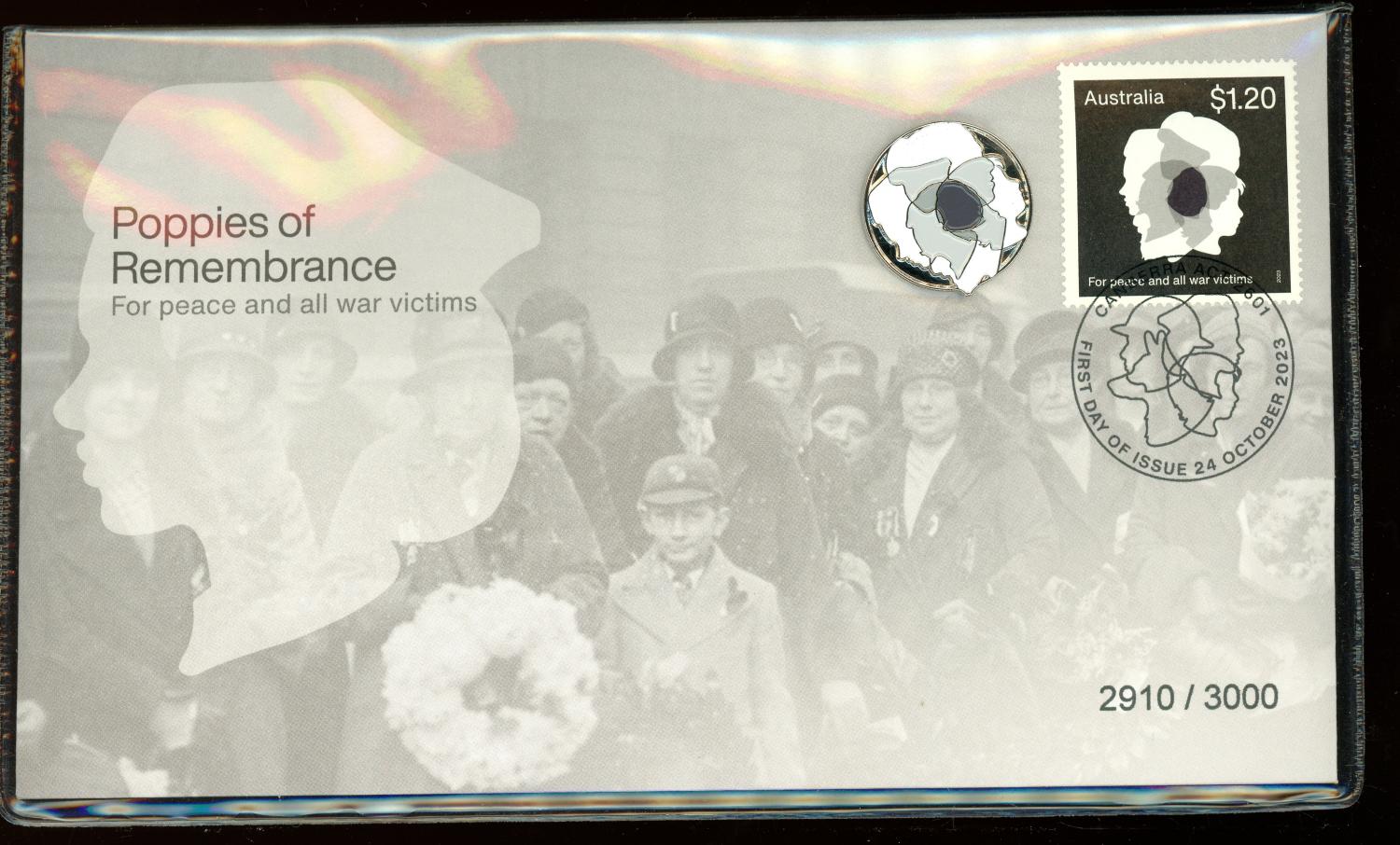 Thumbnail for 2023 Poppies of Remembrance Prestige - White Cover with White Magnetic Badge - For peace and all war victims