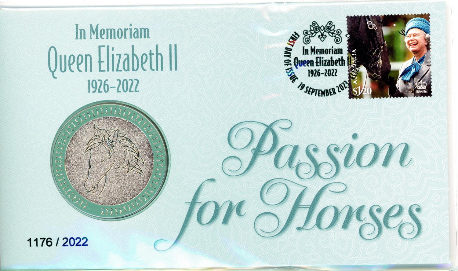 Thumbnail for 2023 In Memoriam Queen Elizabth II 1926-2022 Passion for Horses Postal Medallion Cover