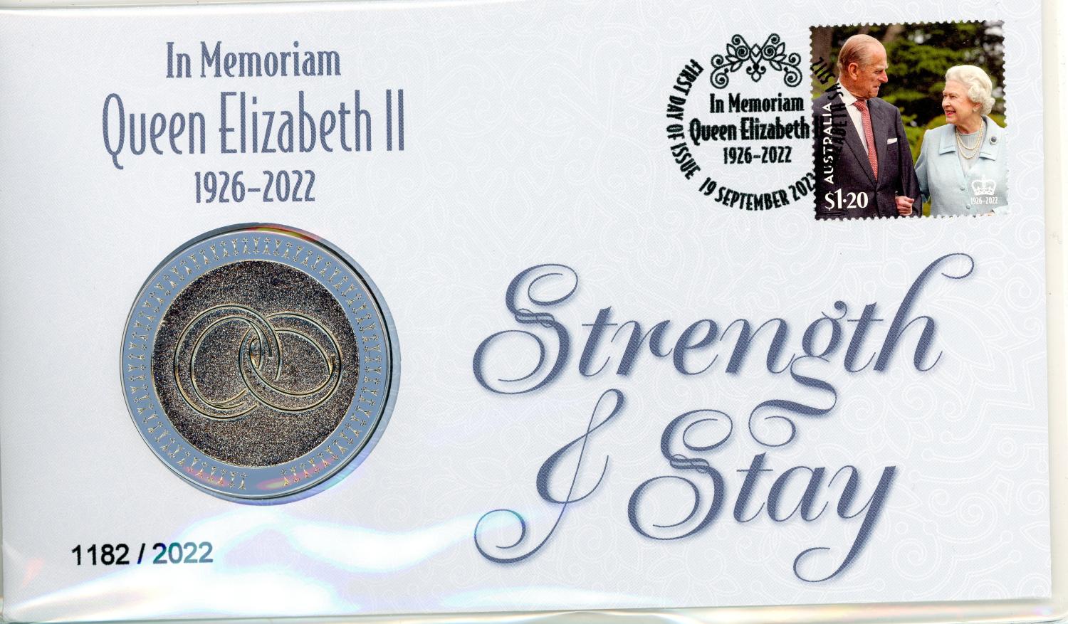 Thumbnail for 2023 In Memoriam Queen Elizabeth II 1926-2022 SAtrength & Stay Postal Medallion Cover