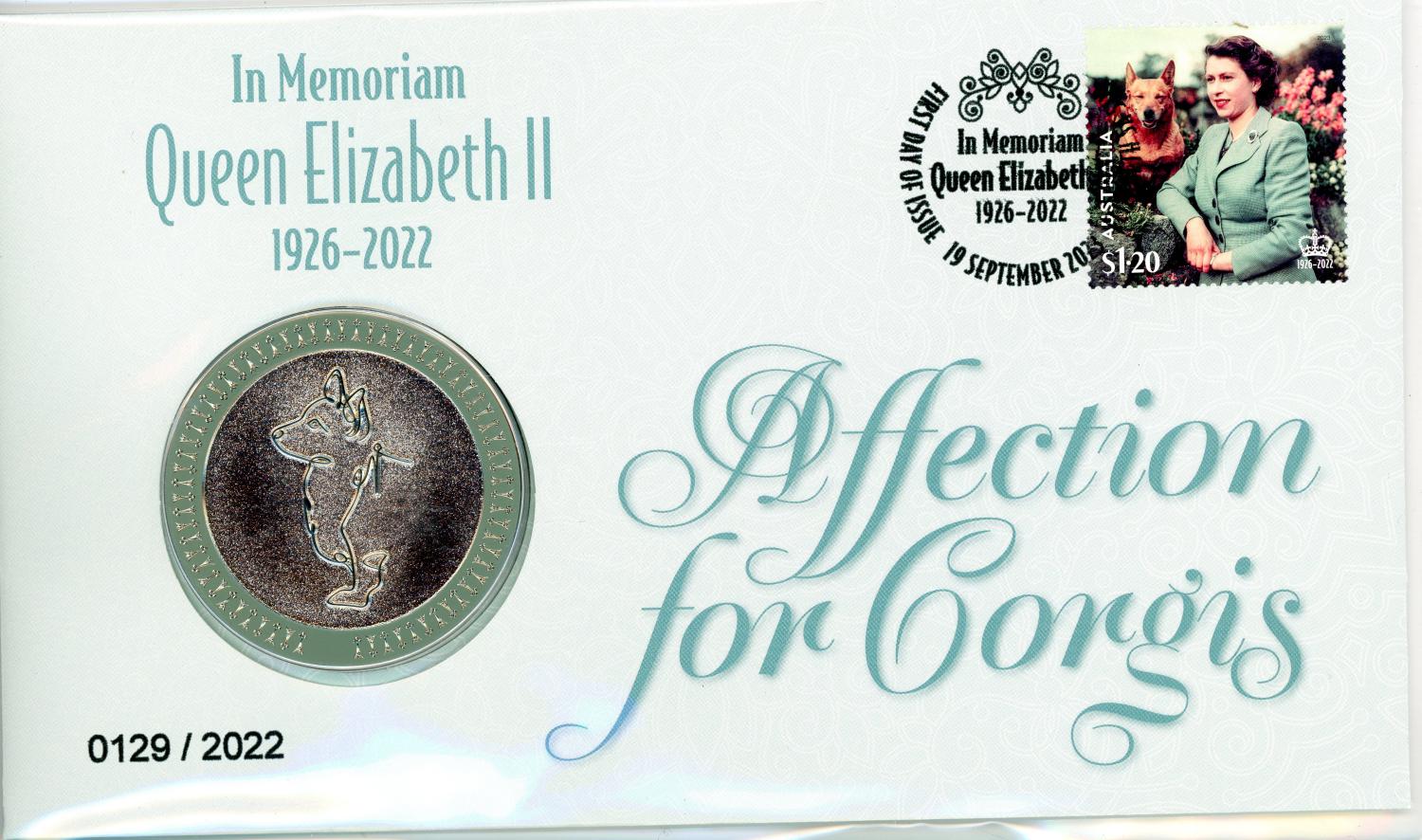Thumbnail for 2023 In Memoriam Queen Elizabeth II 1926 - 2022 Affection for Corgis Postal Medallion Cover