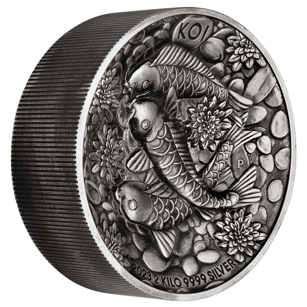 Thumbnail for 2023 Koi Fish 2 Kilo Silver Antiqued High Relief Coin