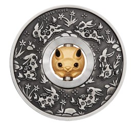 Thumbnail for 2023 $1 Year of the Rabbit Rotating Charm 1oz Silver Antiqued Coin - Perth Mint