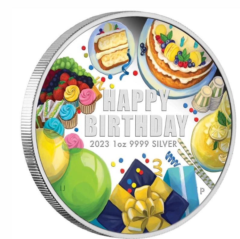 Thumbnail for 2023 $1 Happy Birthday 1oz 99.99 Silver Proof Coloured Coin (Memorial Effigy)