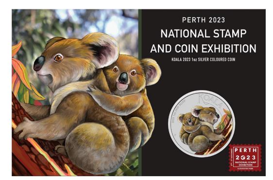 Thumbnail for 2023 $1 Koala 1oz Silver Coloured Coin - Perth 2023 National Stamp & Coin Exhibition on Card 