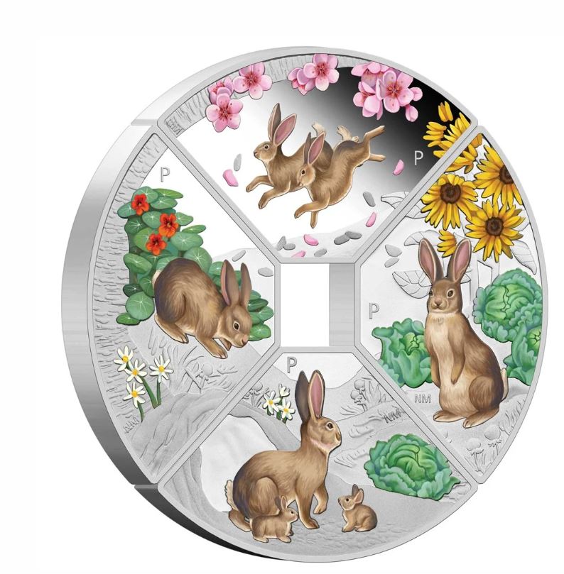 Thumbnail for 2023 $1 Year of the Rabbit Quadrant 1oz Silver Proof Four Coin Set - Tuvalu