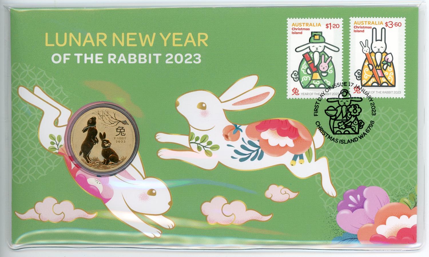 Thumbnail for 2023 Issue 1 - Lunar New Year of the Rabbit Stamp & Coin  PNC - Perth Mint