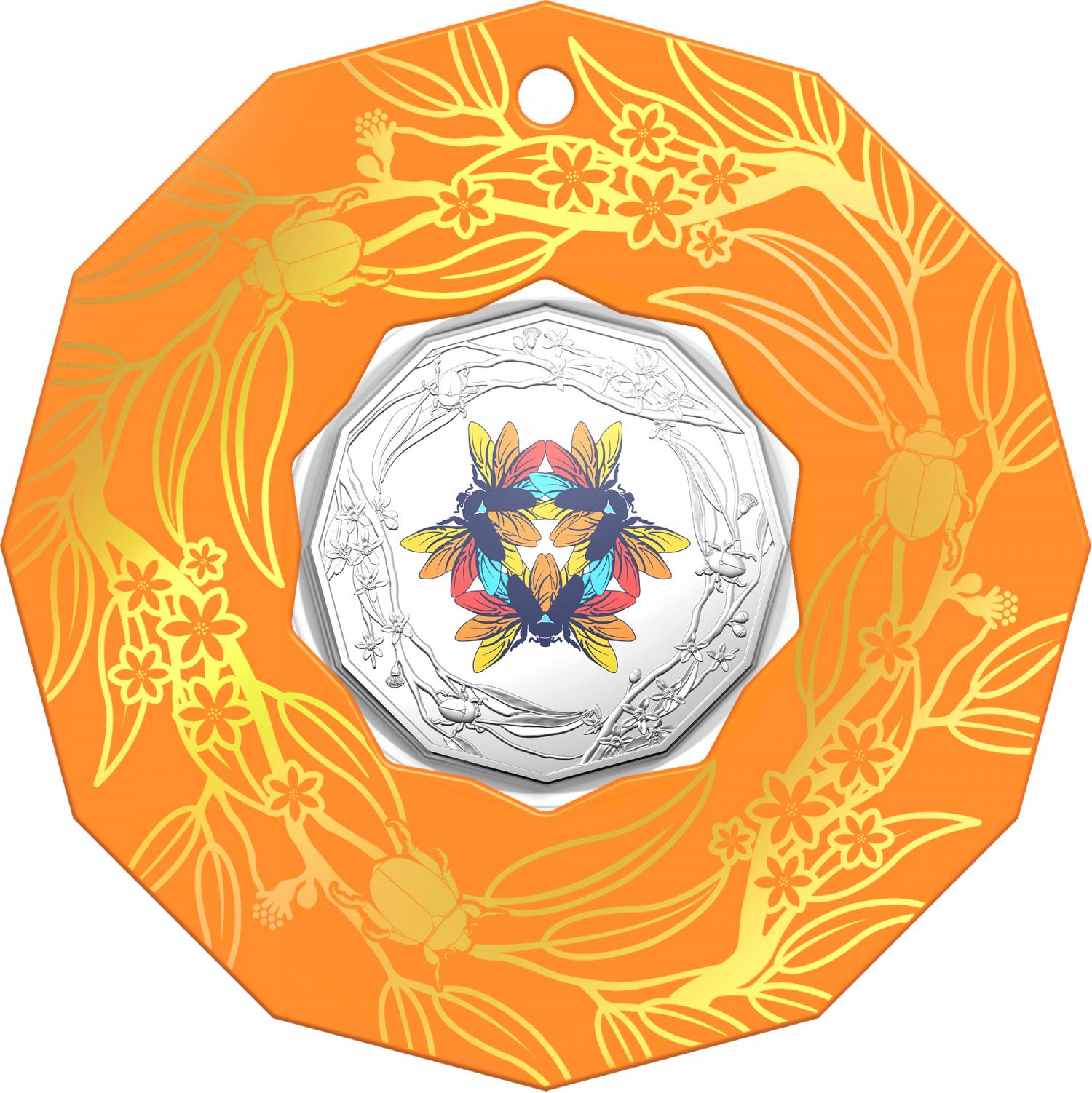 Thumbnail for 2022 50c  Christmas Decoration CuNi Coloured Uncirculated Single Coin - GOLDEN ORANGE