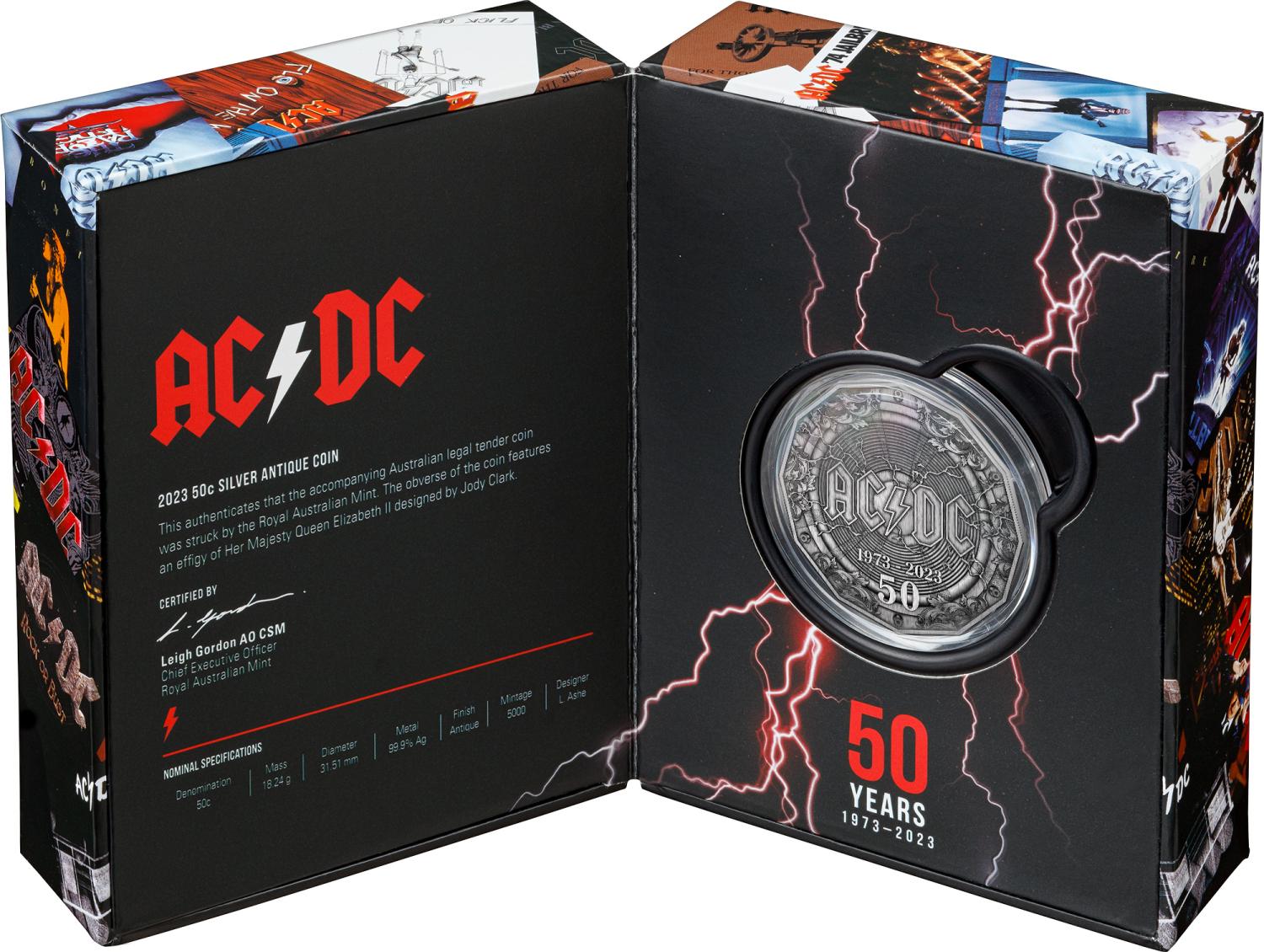 Thumbnail for 2023 50 cent 50th Anniversary of ACDC Silver Antique Coin