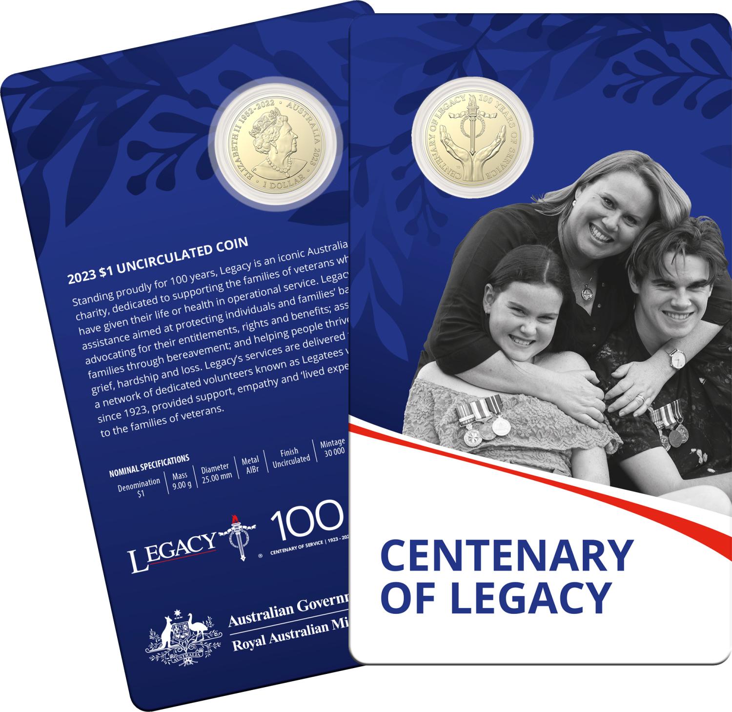 Thumbnail for 2023 $1 Centenary of Legacy UNC Coin on Card