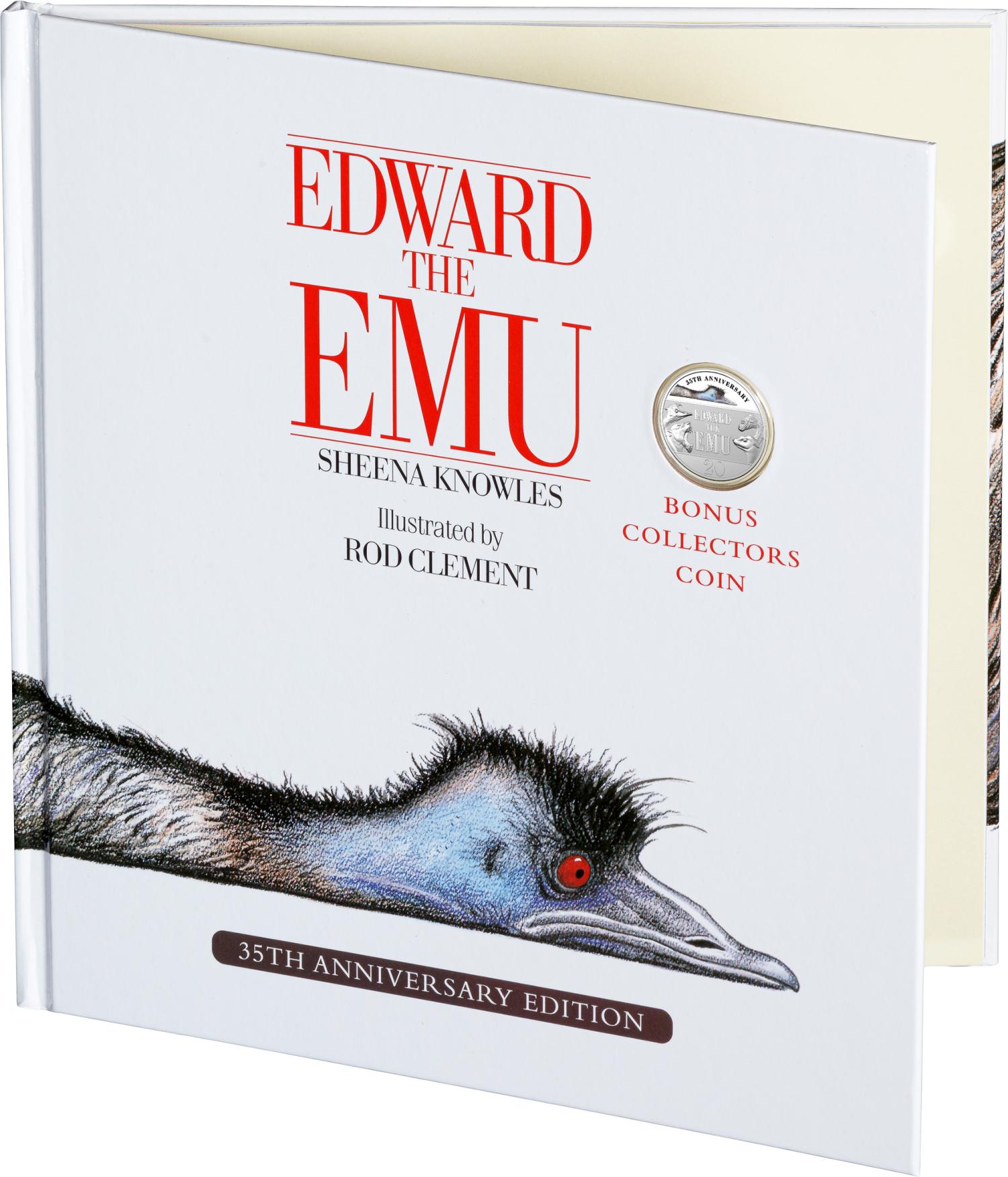 Thumbnail for 2023 20 cent 35th Anniversary of Edward the Emu Coloured CuNi UNC Coin in BOOK