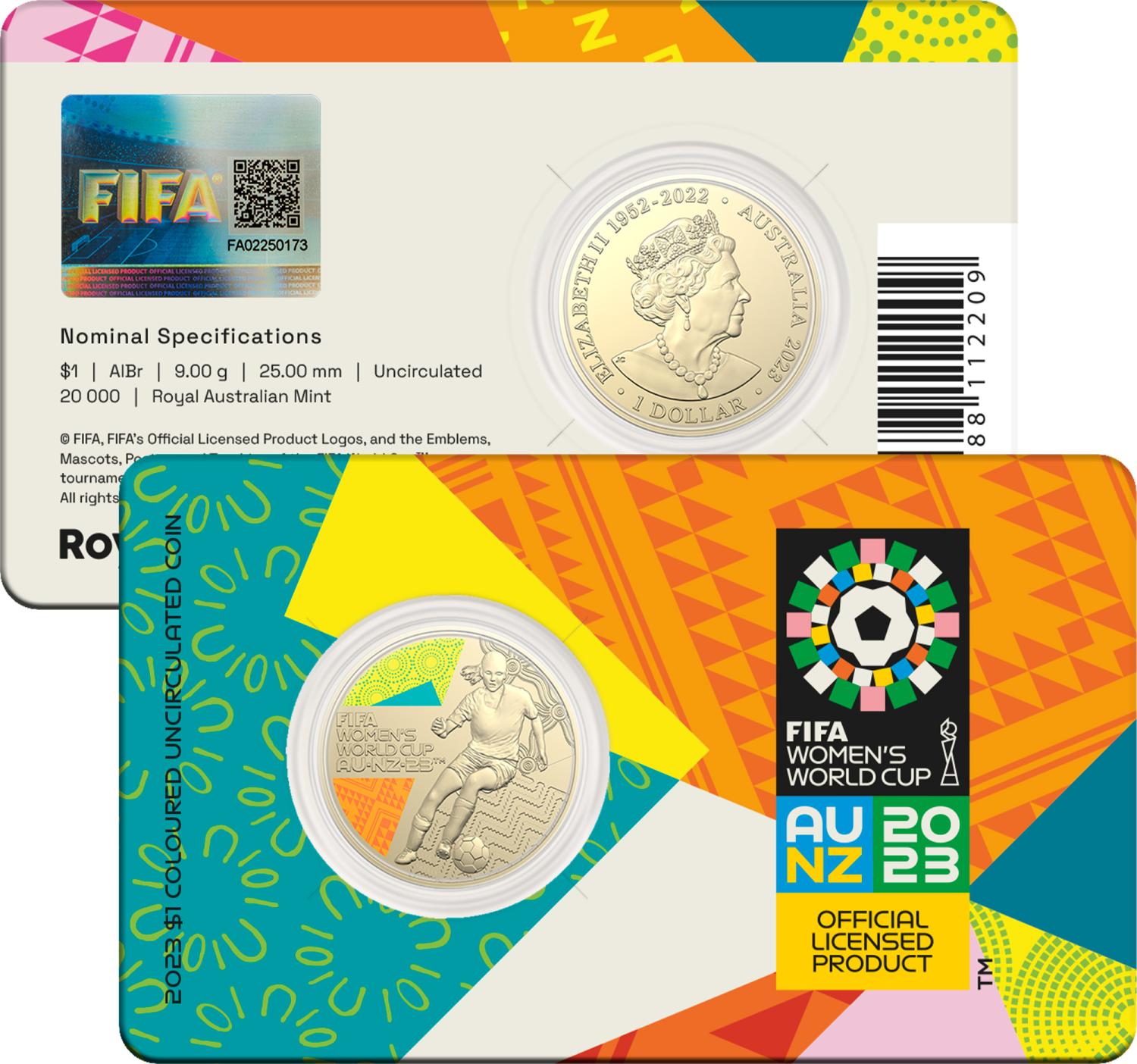 Thumbnail for 2023 $1 FIFA Women's World Cup Australia & New Zealand 2023 ™ $1 Coloured UNC Coin on Card