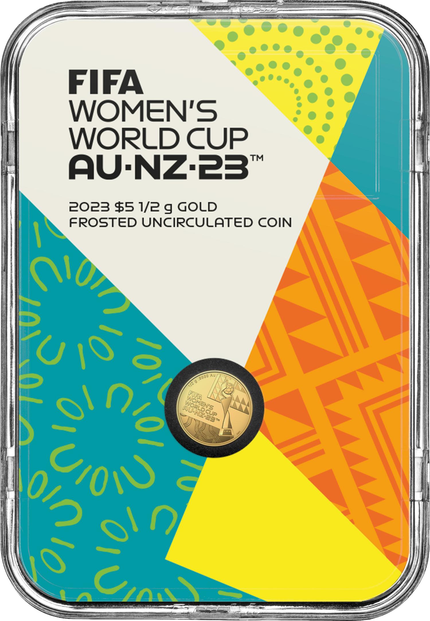 Thumbnail for 2023 $5 FIFA Women's World Cup Aust & NZ 2023 ™ Half Gram Gold Frosted UNC Coin in Case 