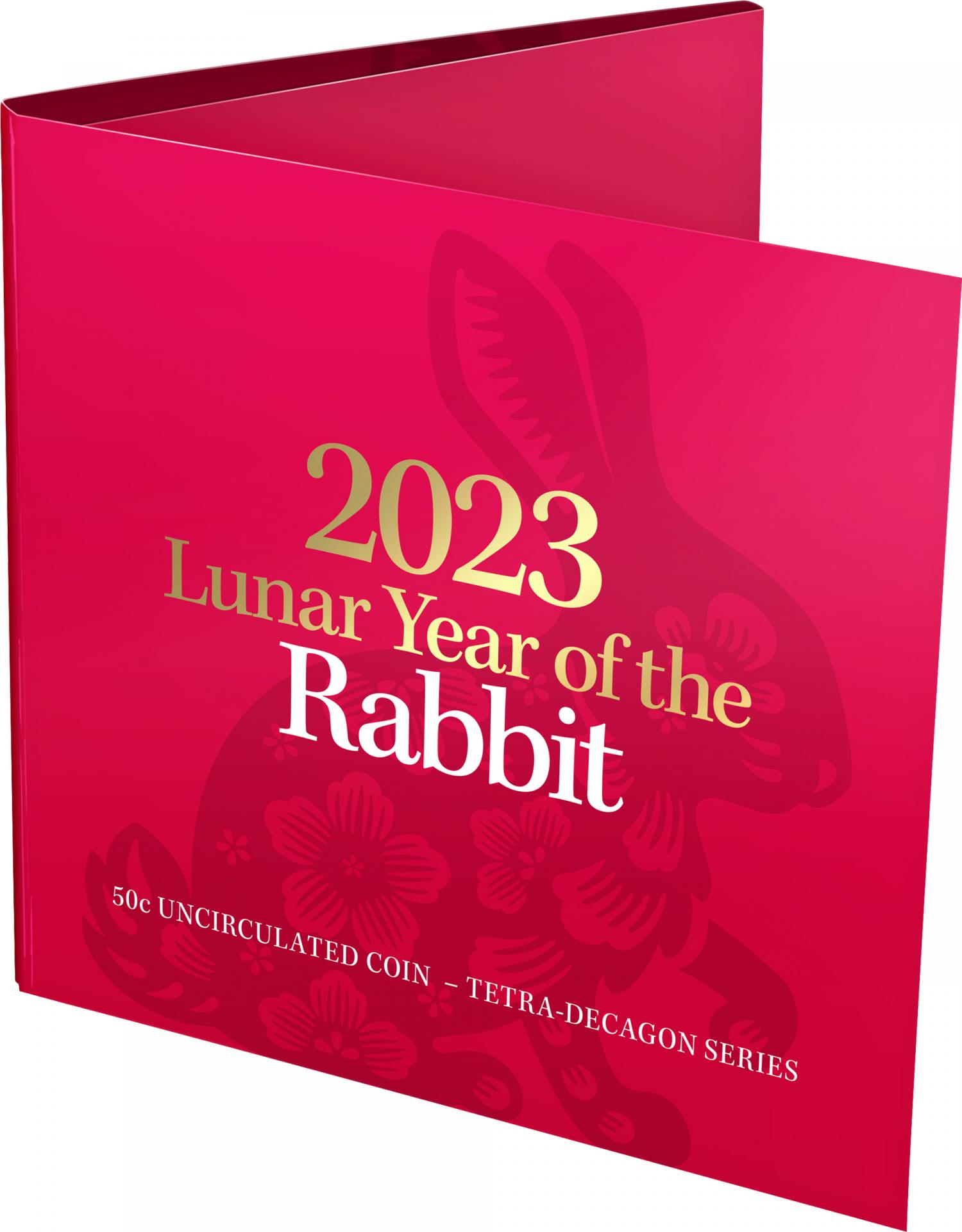 Thumbnail for 2023 50 cent Year of the Rabbit Tetra Decagon CuNi UNC Coin in Red Folder