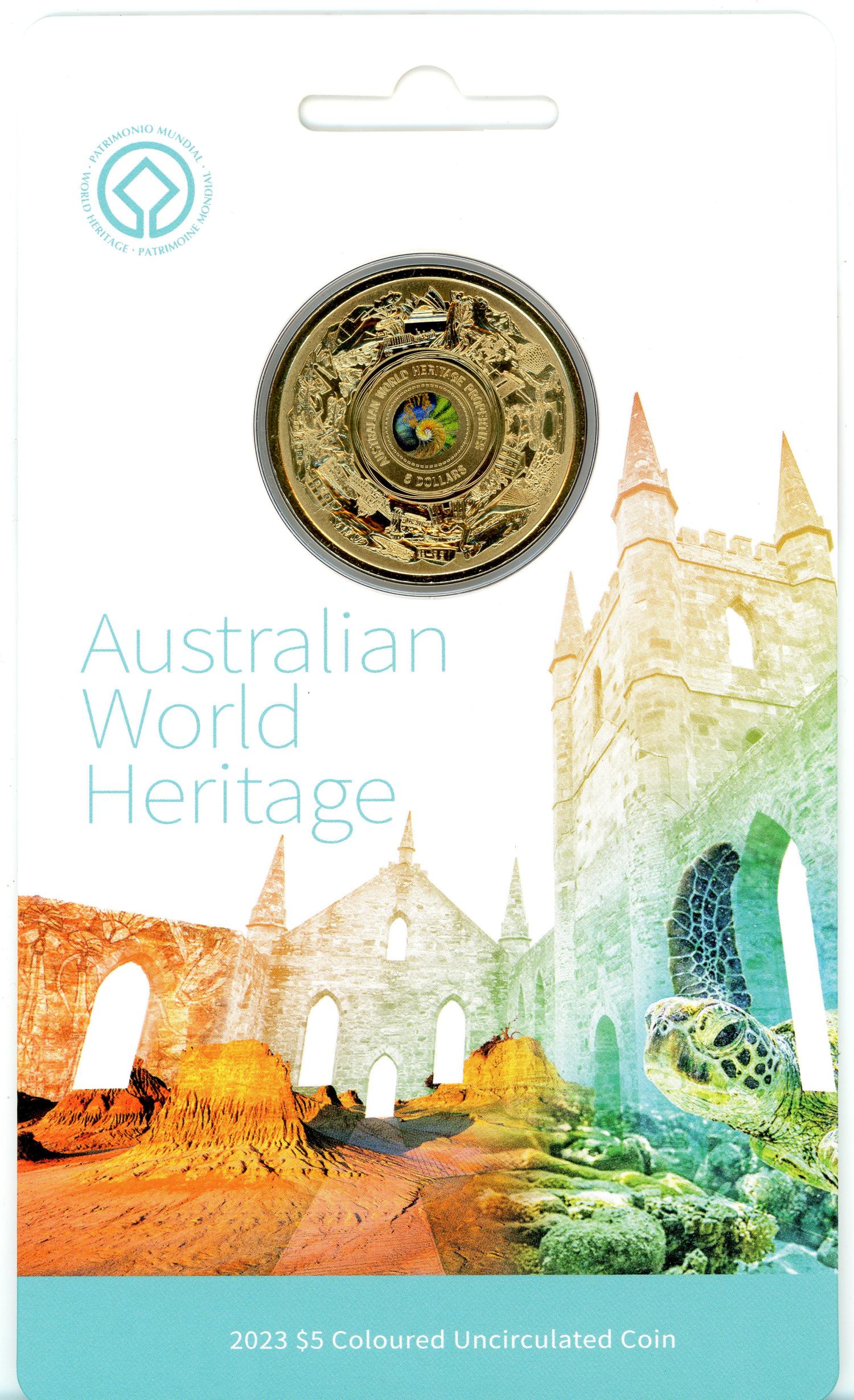 Thumbnail for 2023 $5 Australian World Heritage Properties FRUNC  Frosted Coloured Coin on Card