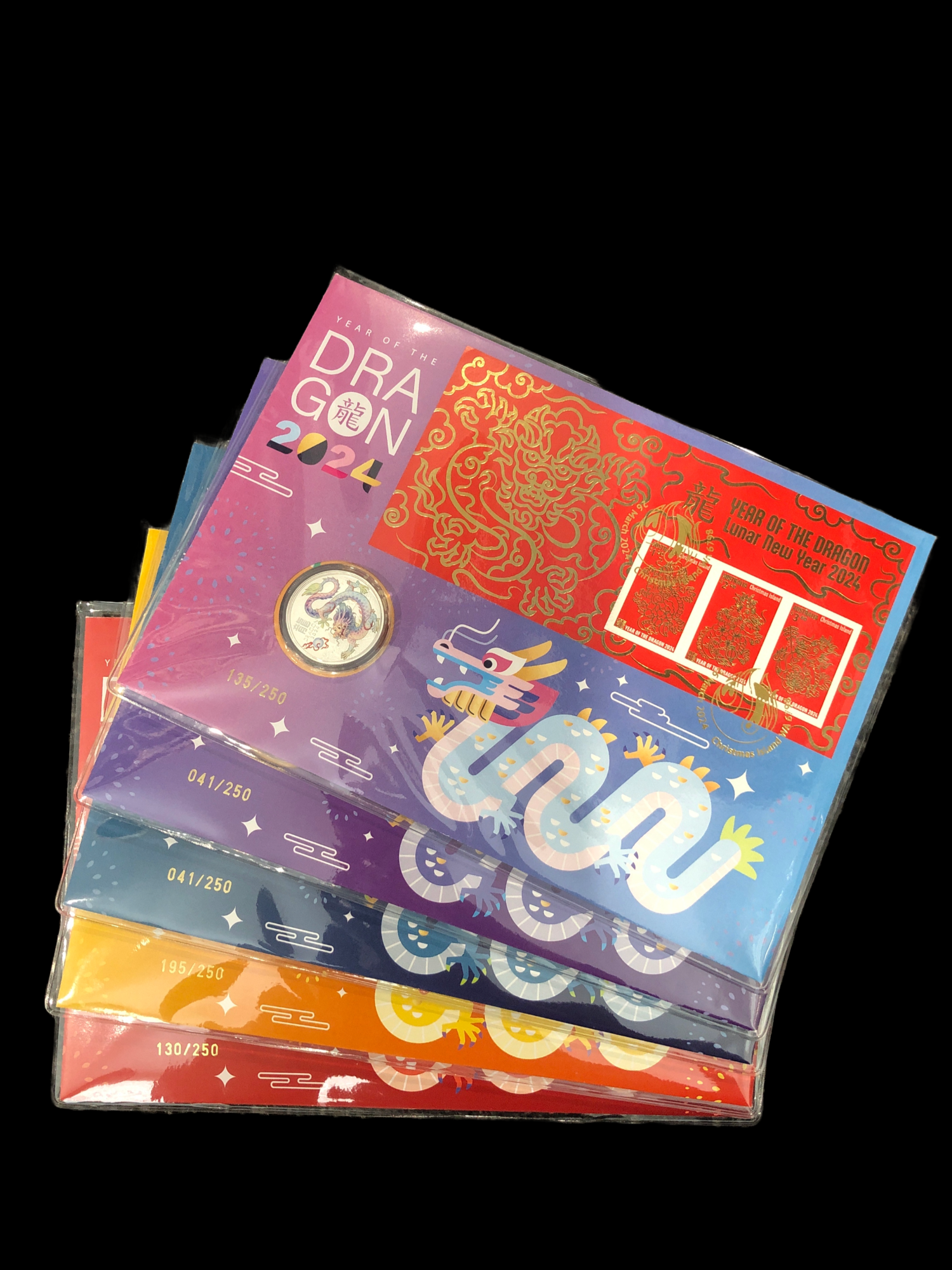 Thumbnail for 2024 PNC - Year of the Dragon 2024 Lunar New Year Christmas Island Stamps & Perth Mint  Silver 50 cent Set of 5