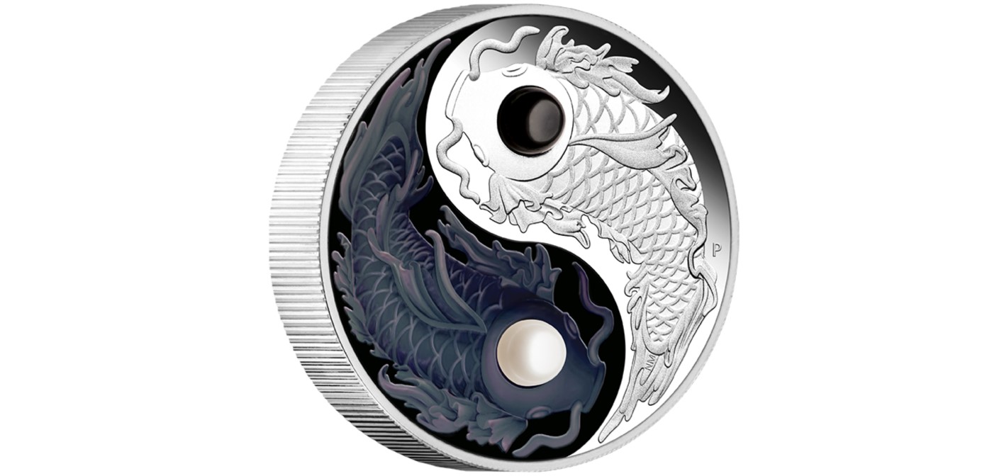 Thumbnail for 2024 $5 Yin Yang Koi 5oz Silver Proof Coloured Tuvalu Coin with Freshwater Pearl Inlay (Perth Mint)