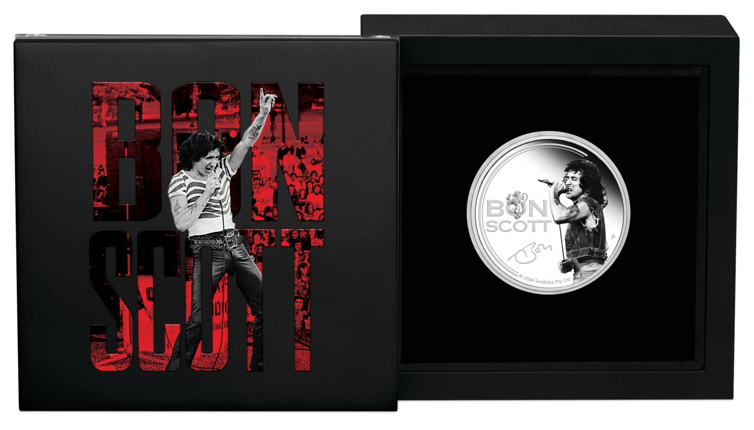 Thumbnail for 2024 $1 Bon Scott ACDC 1oz Silver Proof Coloured Coin with King Charles III Effigy (Perth Mint)