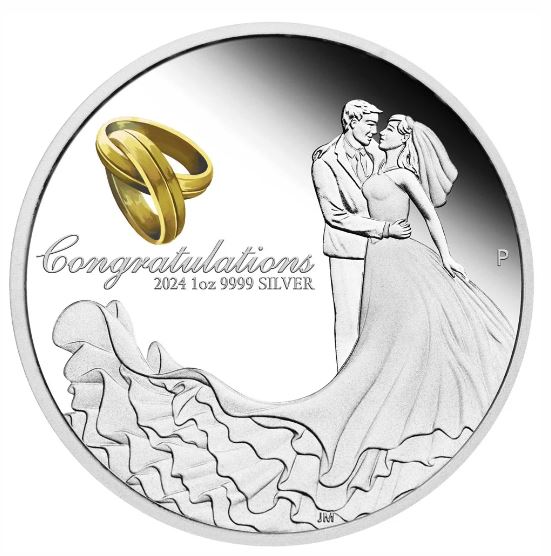 Thumbnail for 2024 $1 Congratulations on your Wedding 1oz Silver Proof Coin