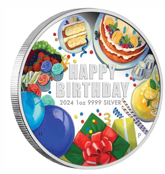Thumbnail for 2024 $1 Happy Birthday 1oz Silver Proof Coloured Coin - Perth Mint