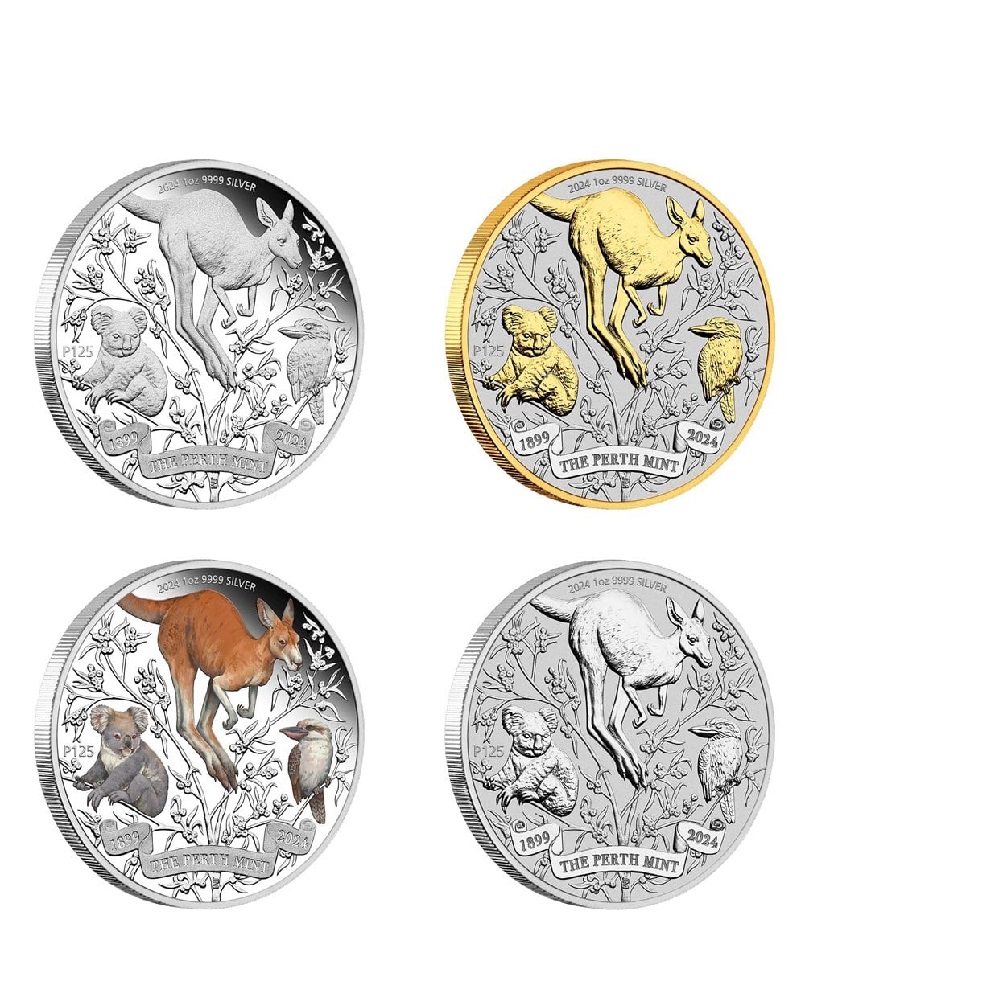 Thumbnail for 2024 $1 The Perth Mint's 125th Anniversary 1oz Silver Typeset Four Coin Silver- Proof - Gilded- Coloured - Bullion Finishes-Collection