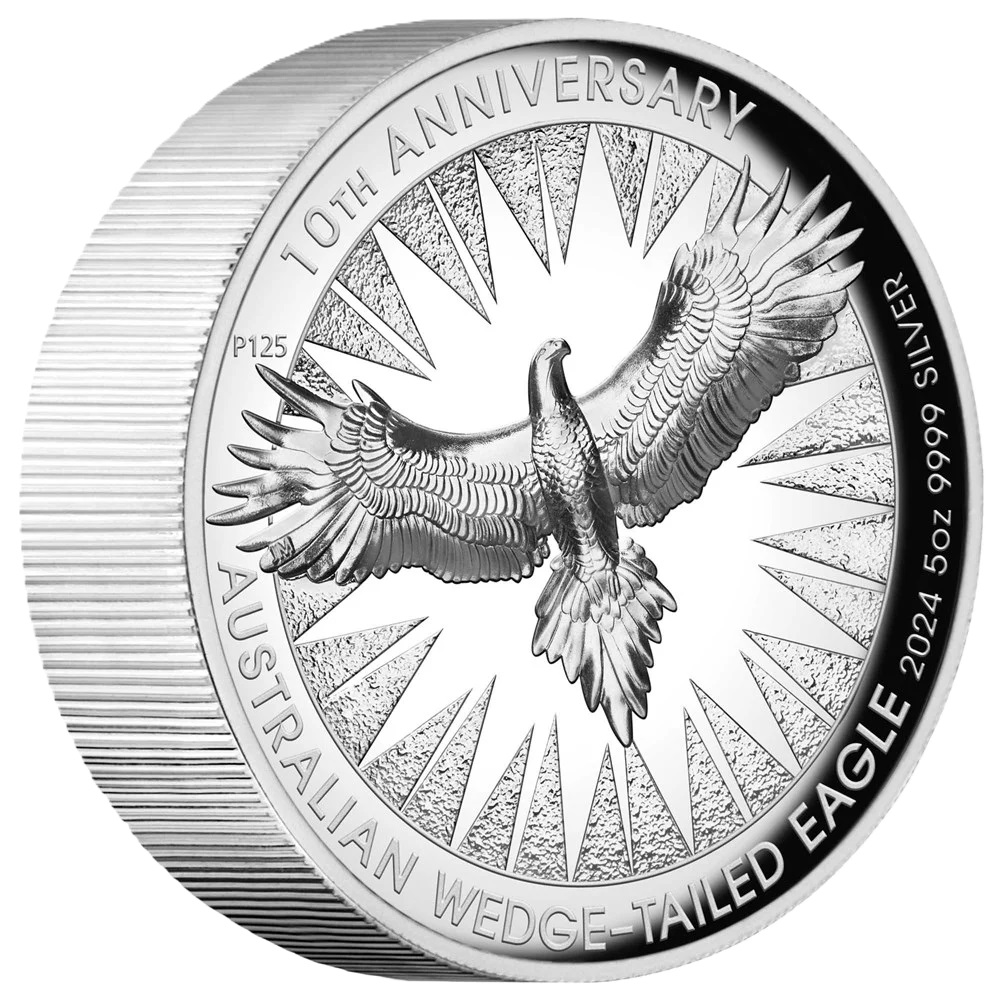 Thumbnail for 2024 $8 Australian Wedge Tailed Eagle 10th Anniversary 5oz High Relief Silver Coin (Perth Mint)