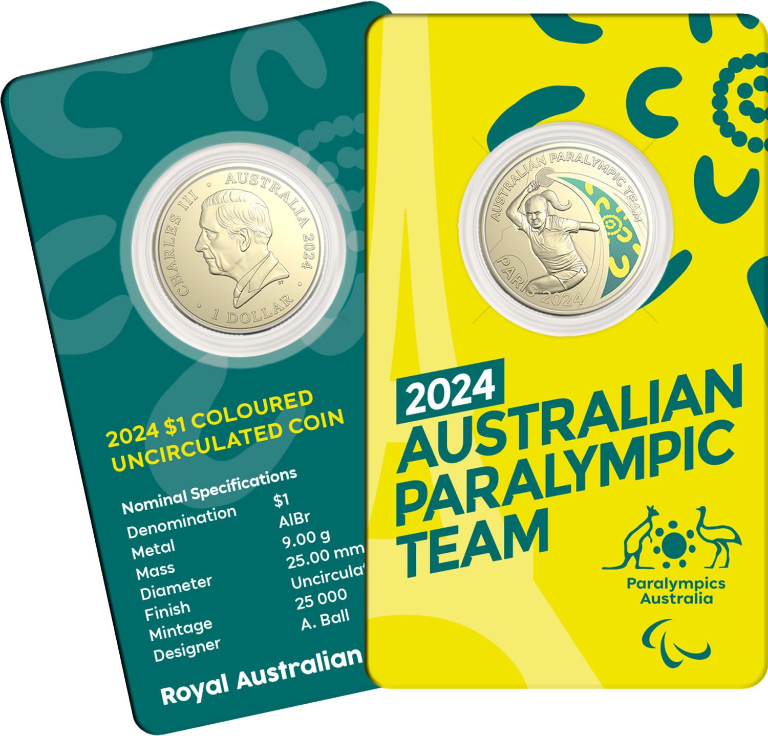 Thumbnail for 2024 $1 Australian Paralympic Team Coloured AlBr UNC Coin on Card