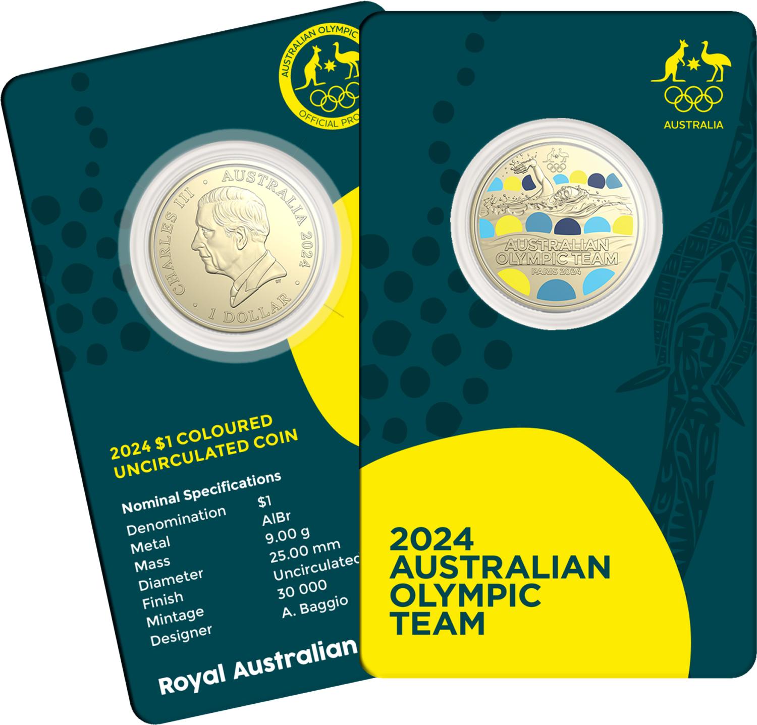 Thumbnail for 2024 $1 Australian Olympic Team Coloured AlBr UNC Coin on Card