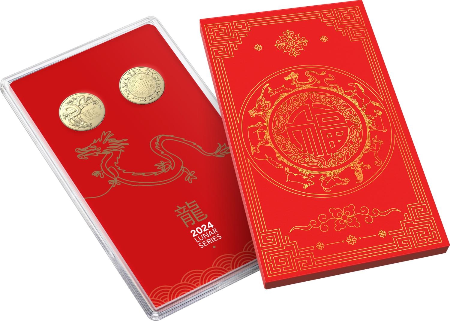 Thumbnail for 2024 $1 Lunar Year of the Dragon Two Coin AlBr UNC Coin Set