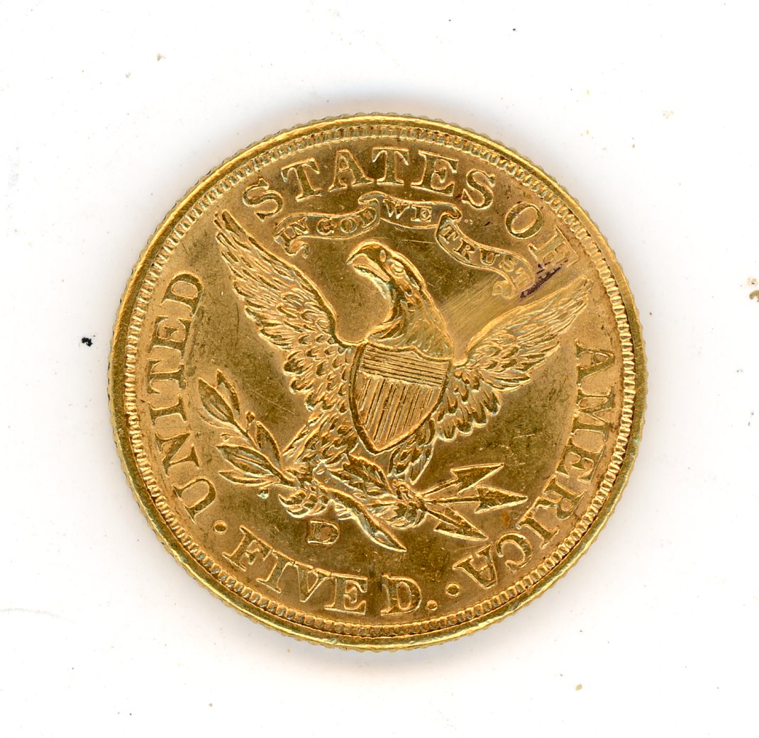 Thumbnail for 1907D United States Coronet Head Gold Five Dollar