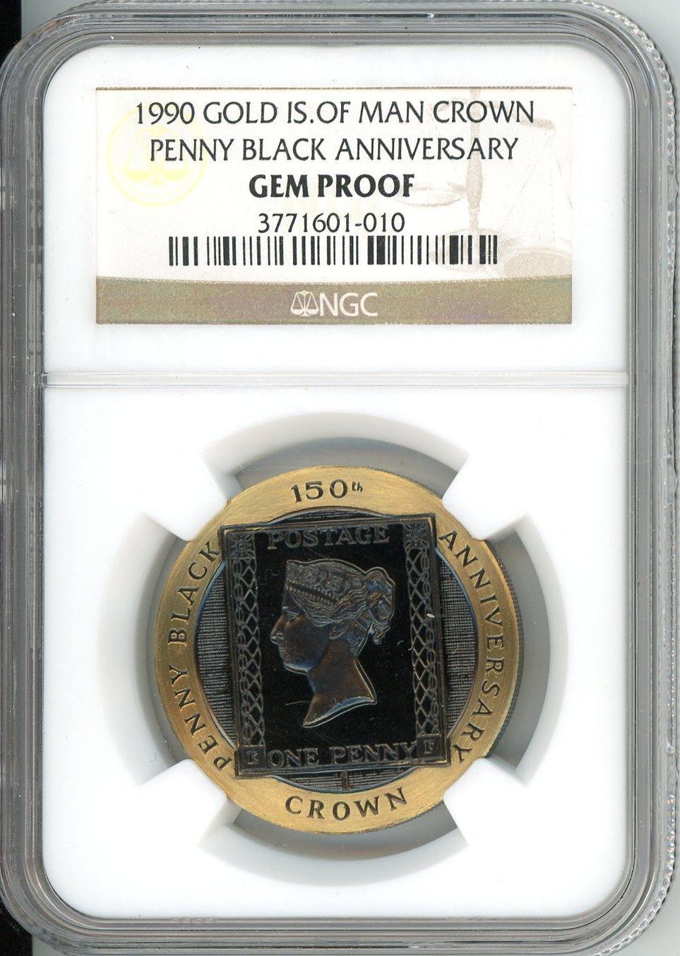 Thumbnail for 1990 Isle of Man 1oz Coloured Gold Proof Penny Black 150th Anniversary NCGS Slabbed Gem Proof