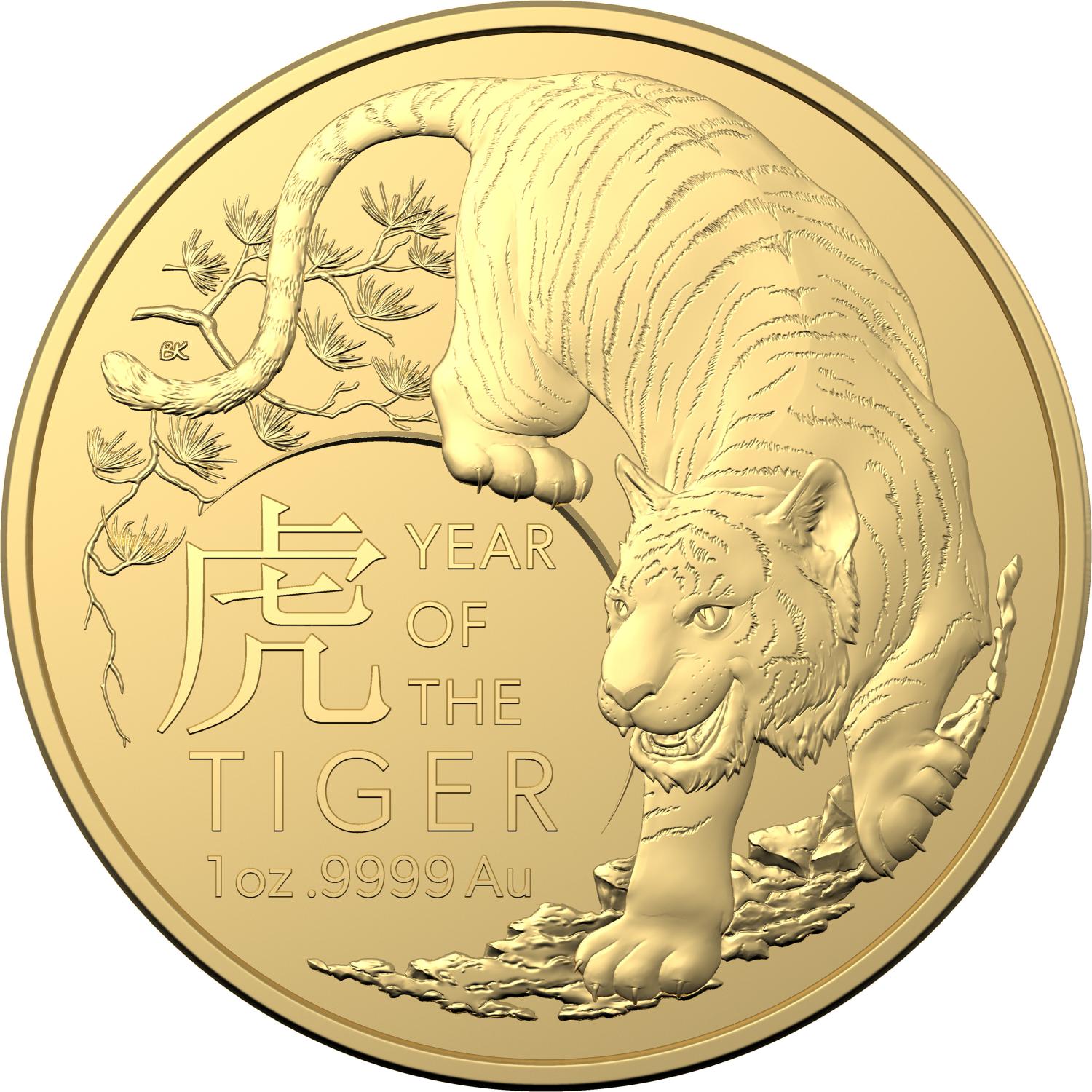 Thumbnail for 2022 $100 Lunar Year of the Tiger 1oz Gold Bullion Royal Australian Mint Coin 