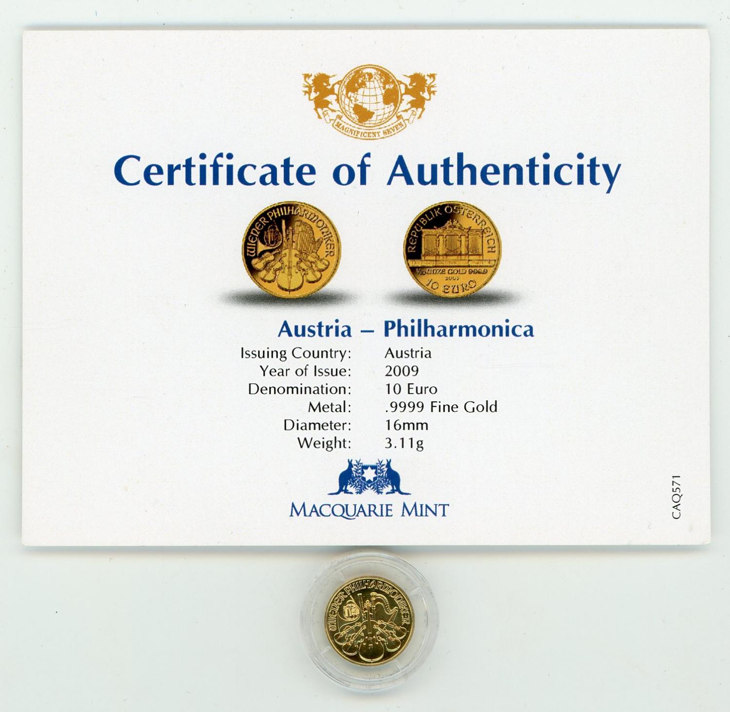 Thumbnail for 2009 Austria One Tenth oz Gold Philharmonica