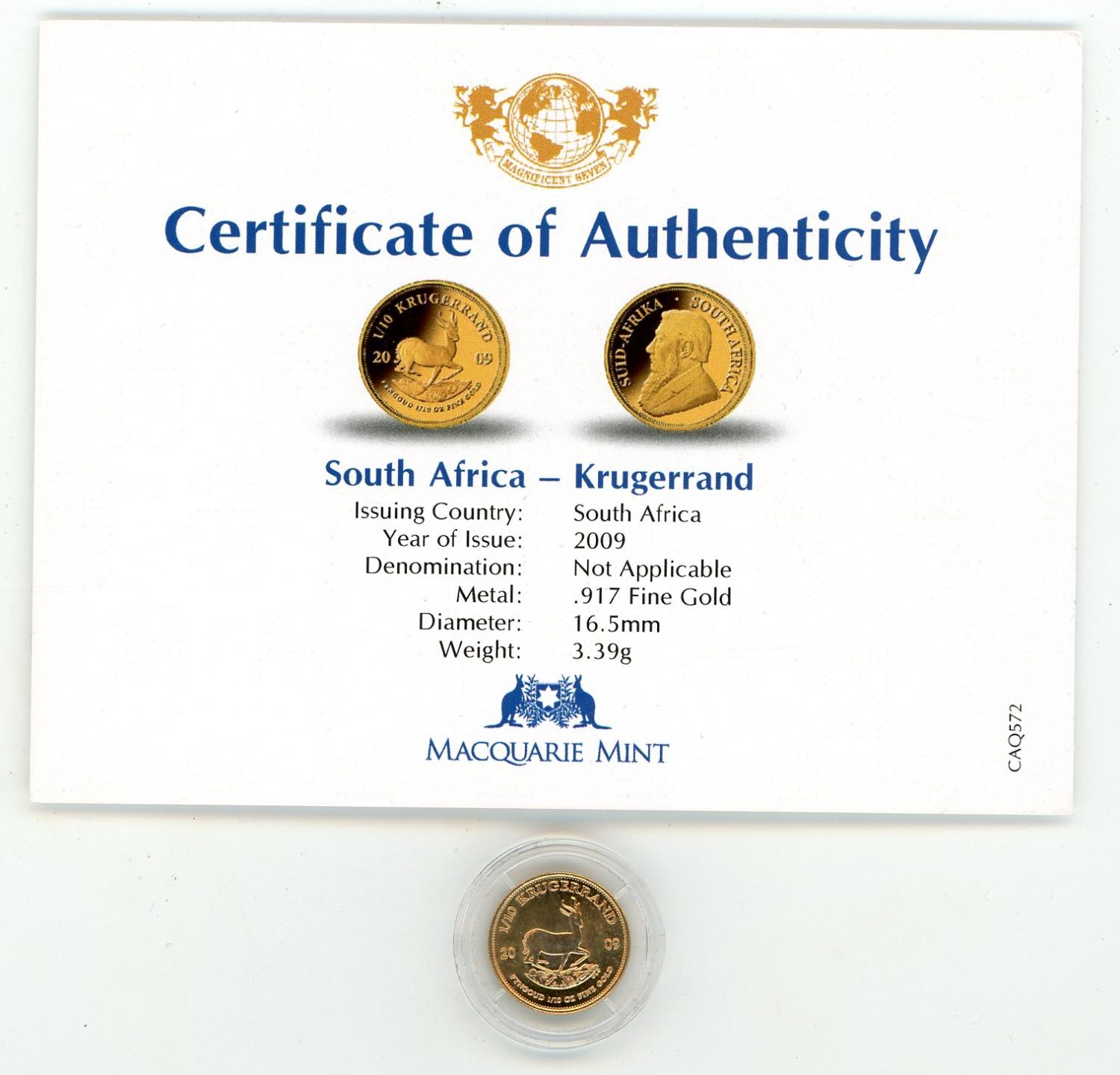 Thumbnail for 2009 South Africa One Tenth oz Gold Krugerrand