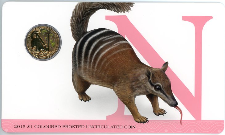 Thumbnail for 2015 $1 Coloured Frosted Alphabet UNC Coin - N Is For Numbat