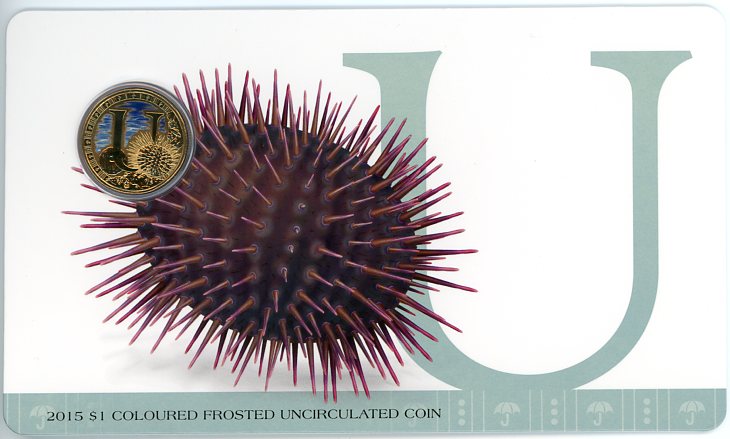 Thumbnail for 2015 $1 Coloured Frosted Alphabet UNC Coin - U Is For Urchin